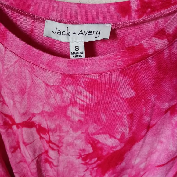 Pink and white tye dye midi length dress. Short sleeve with waist tie. - Picture 4 of 4